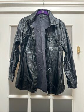 EilyBazar Black Faux Leather Shirt Jacket for women